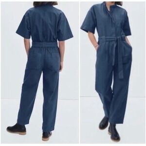 Everlane Women's The Fatigue Short Sleeve Jumpsuit Organic Cotton Blue Size 16